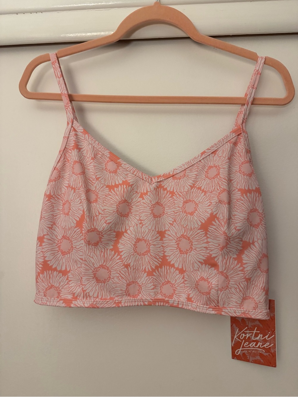 Kortni Jeane Coral & White Daisy Bikini Top